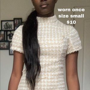 gold and off-white tweel dress